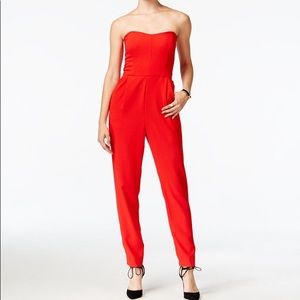 Red Rachel Roy strapless jumpsuit - with pockets